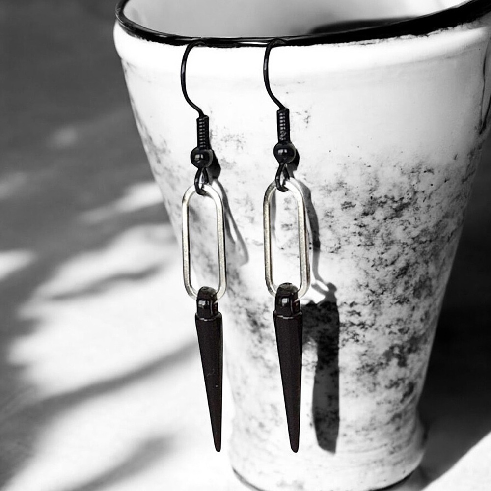 5 For $25💫Punk Black Spike Cone Silver Paperclip Dangles Earrings